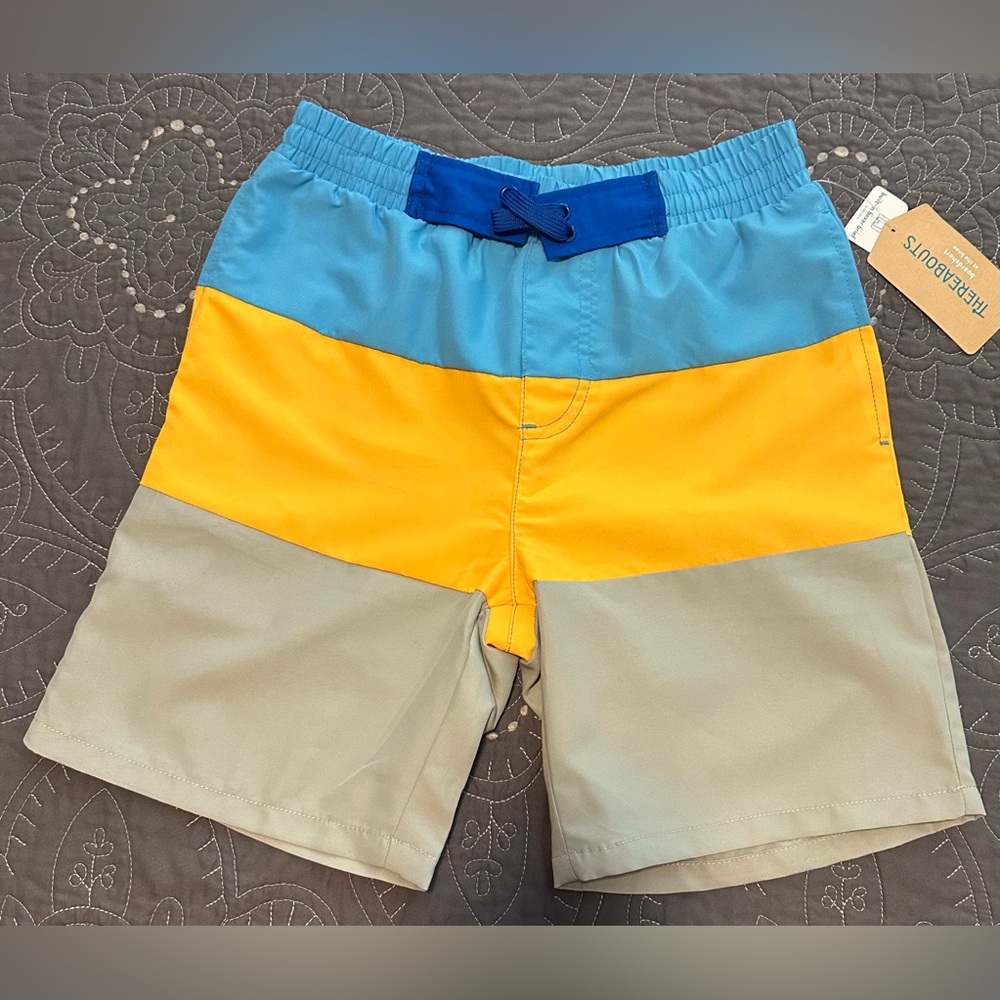 Thereabouts Boys Blue/Yellow/Gray Swim Trunks NWT Size Small 8